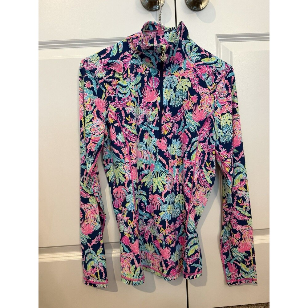 Lilly Pulitzer Justine Luxletic Pullover Small Oyster Bay Navy Seen & Herd UPF 5